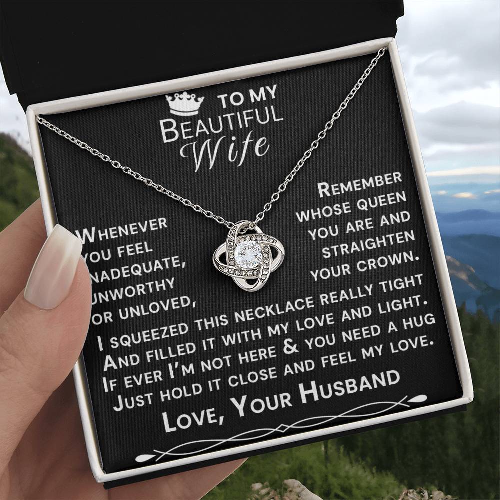 To My Beautiful Wife Hold Me Close Love Knot Necklace V13