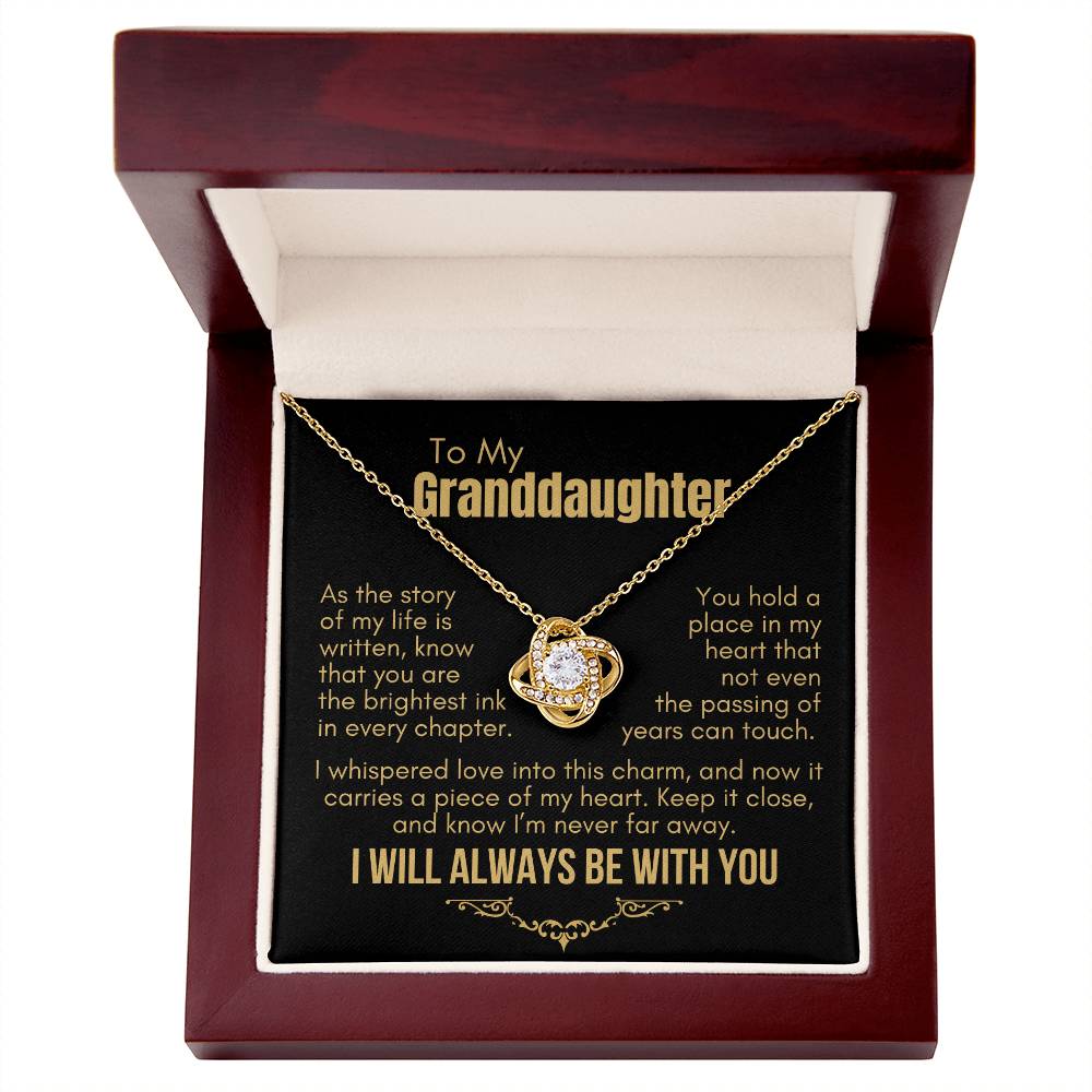 To My Granddaughter: Love Knot Necklace, Carrying My Heart Close Through Time (Black Background)