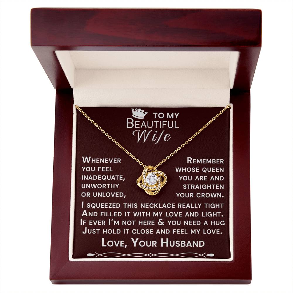 To My Beautiful Wife Hold Me Close Love Knot Necklace V15