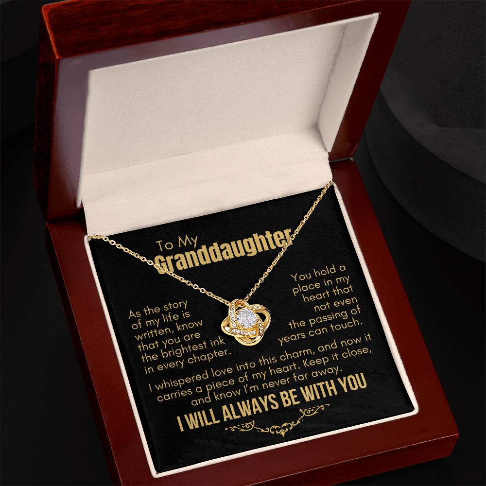 To My Granddaughter: Love Knot Necklace, Carrying My Heart Close Through Time (Black Background)