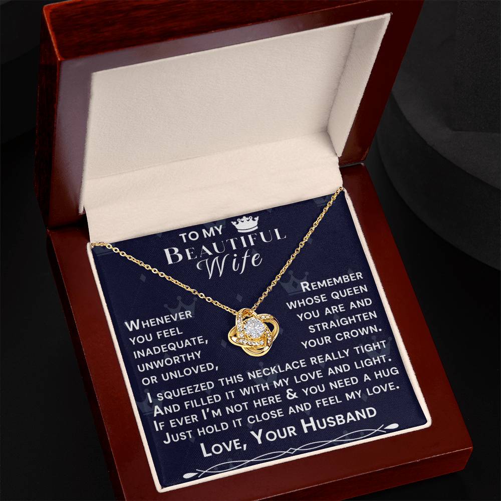 To My Beautiful Wife Hold Me Close Love Knot Necklace V6