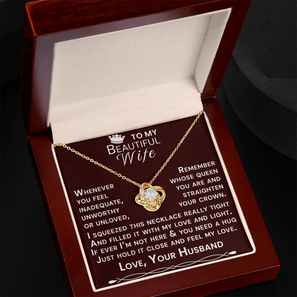 To My Beautiful Wife Hold Me Close Love Knot Necklace V15