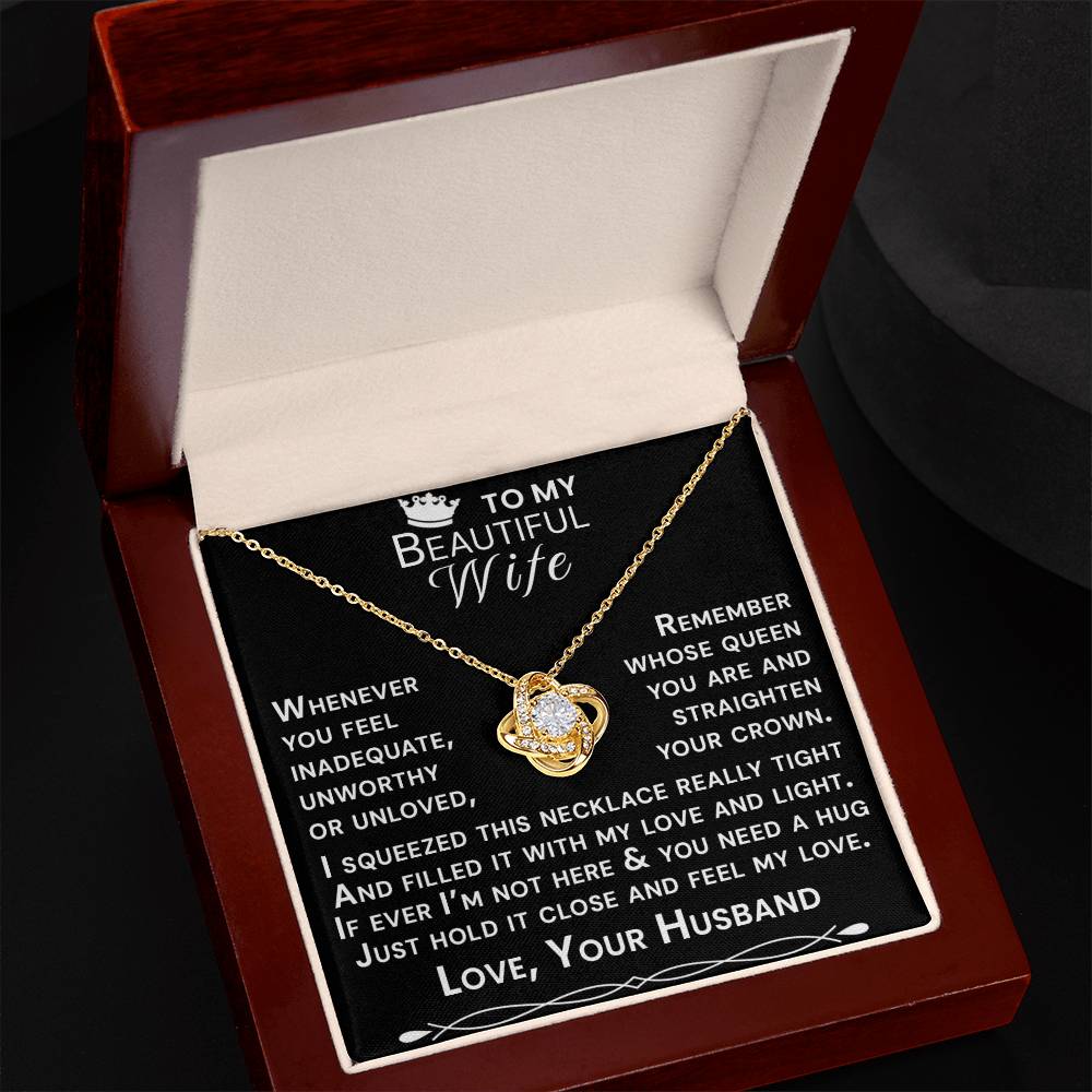 To My Beautiful Wife Hold Me Close Love Knot Necklace V13