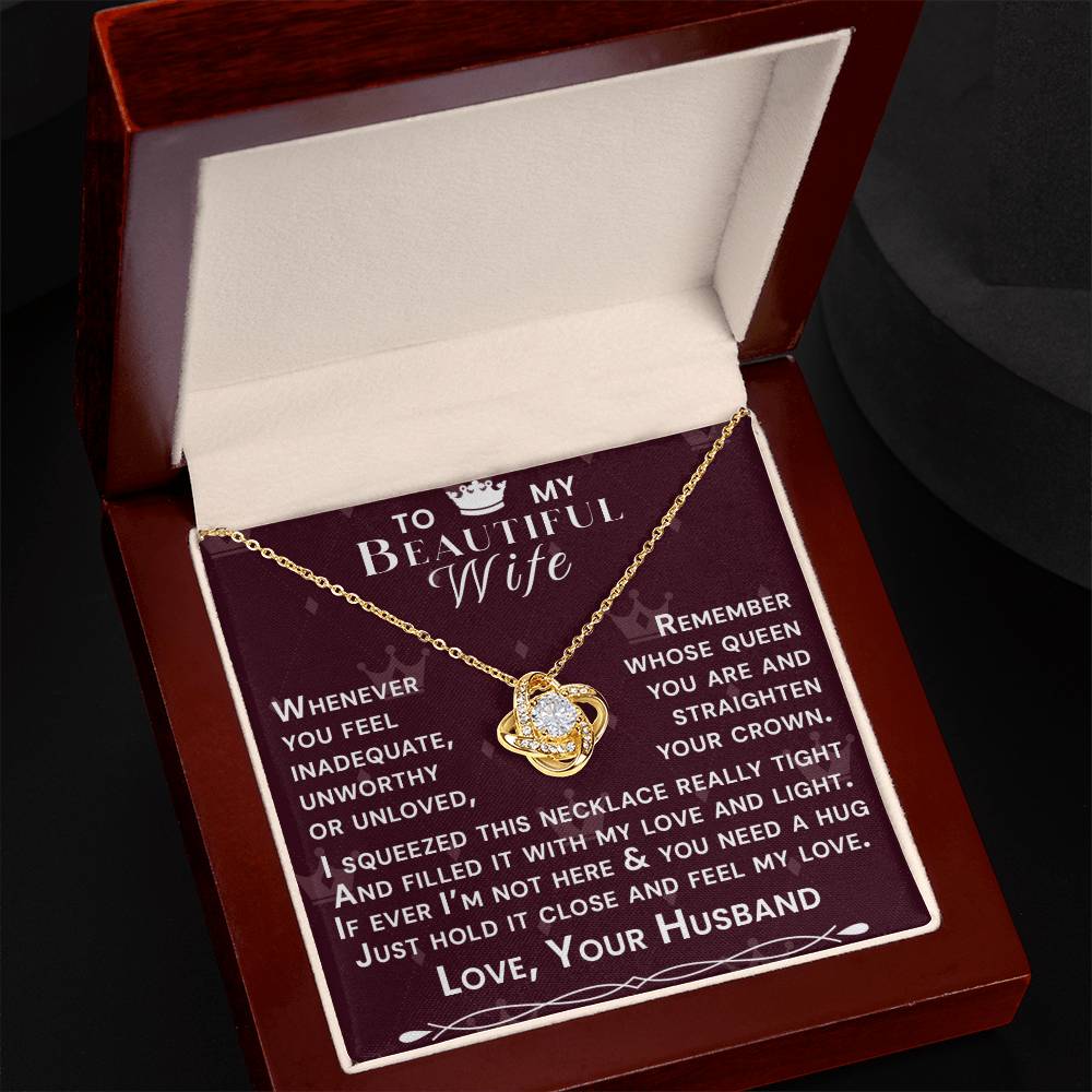 To My Beautiful Wife Hold Me Close Love Knot Necklace V12