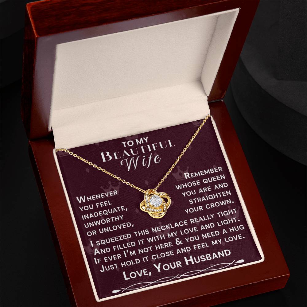 To My Beautiful Wife Hold Me Close Love Knot Necklace V4