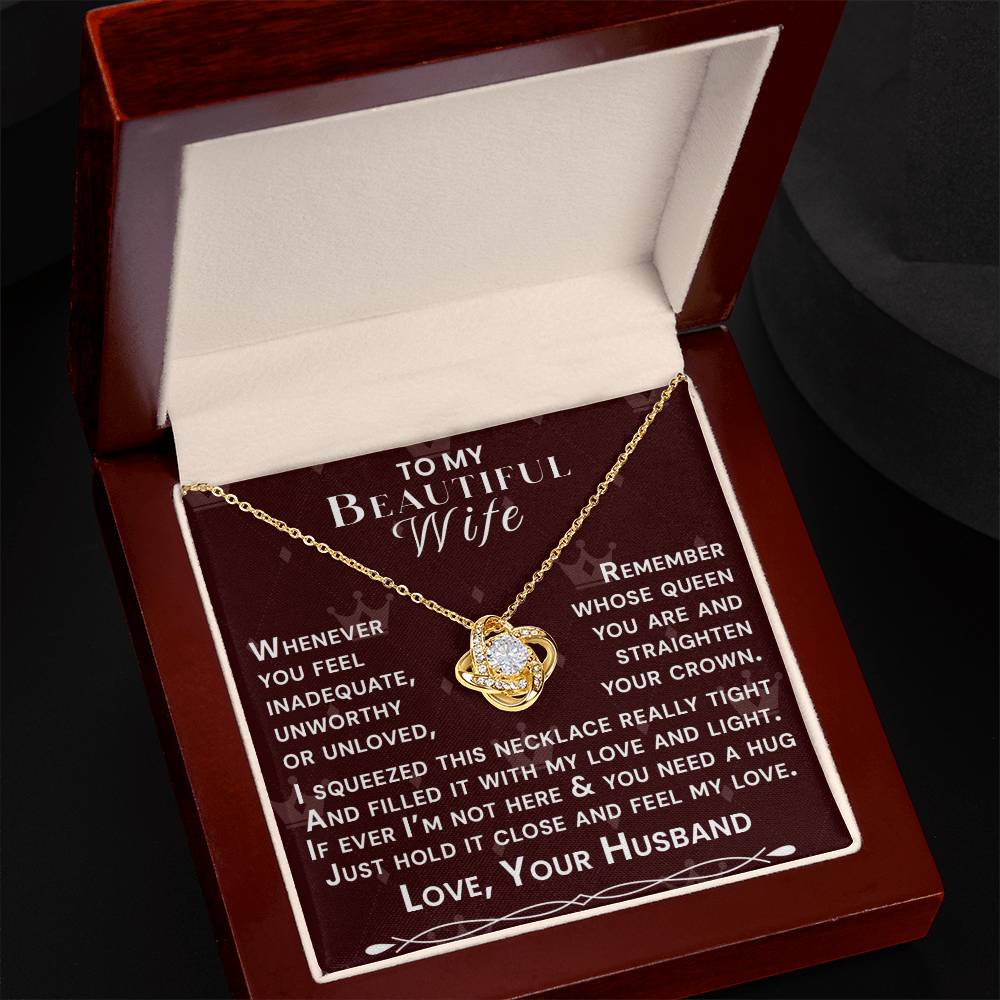 To My Beautiful Wife Hold Me Close Love Knot Necklace V3