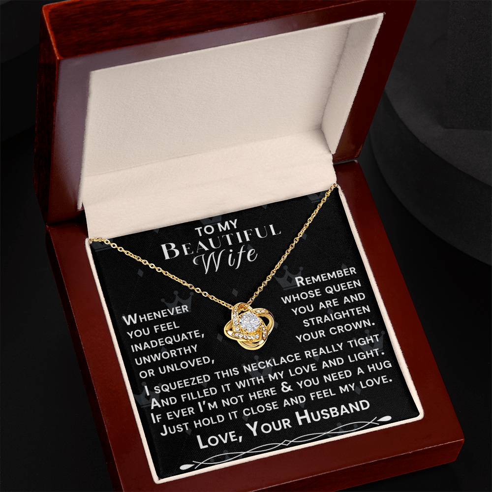 To My Beautiful Wife Hold Me Close Love Knot Necklace