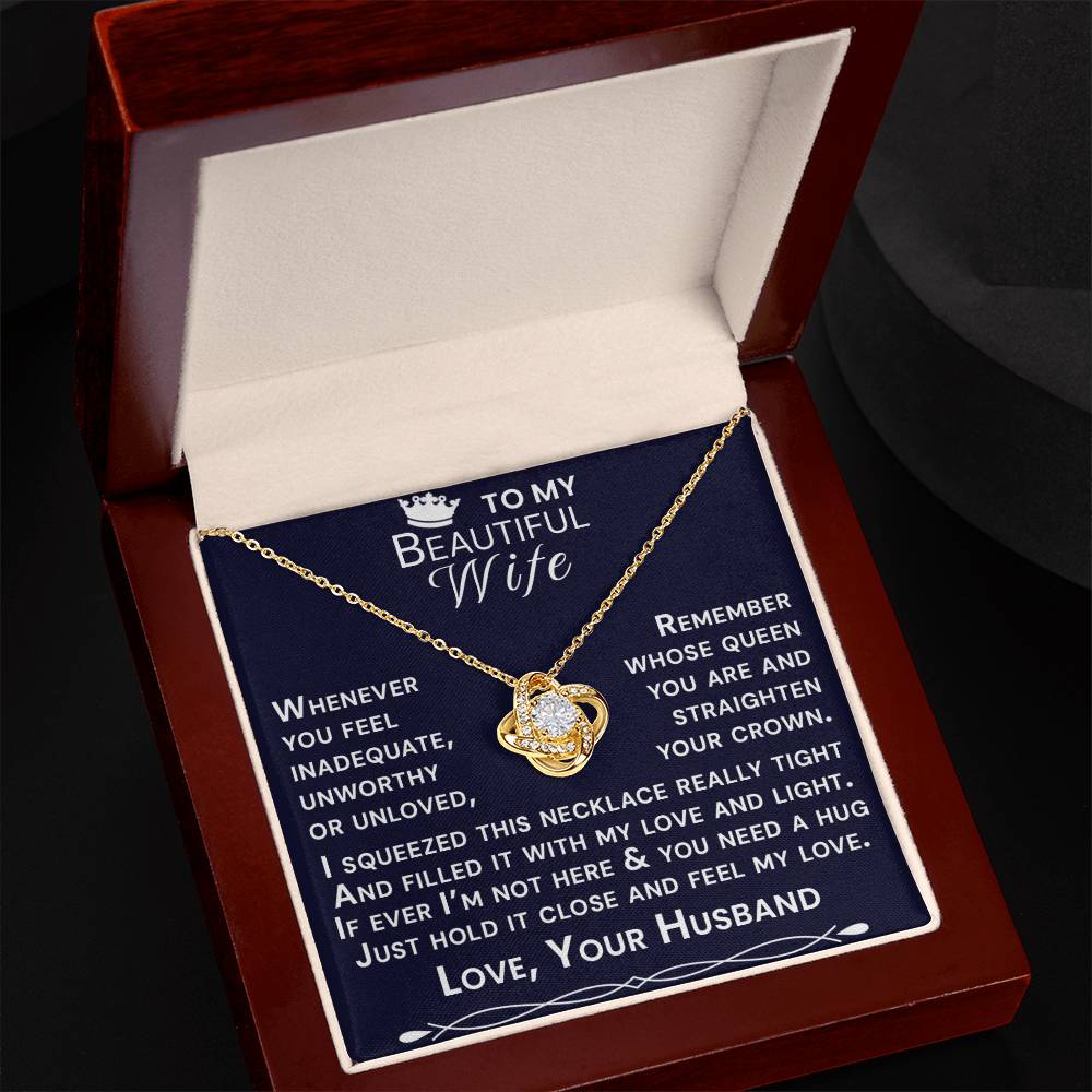 To My Beautiful Wife Hold Me Close Love Knot Necklace V14
