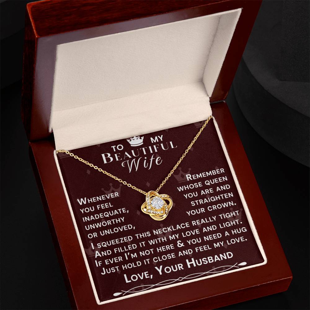 To My Beautiful Wife Hold Me Close Love Knot Necklace V11