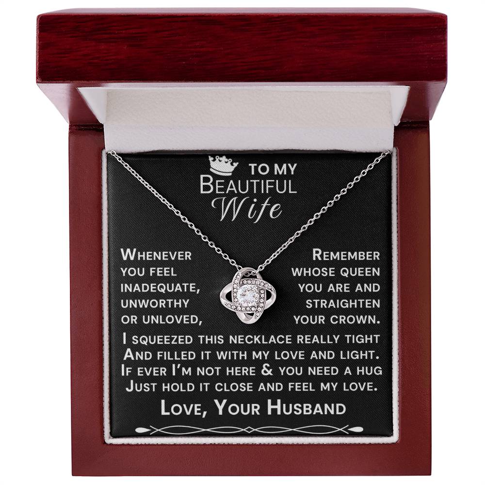 To My Beautiful Wife Hold Me Close Love Knot Necklace V13