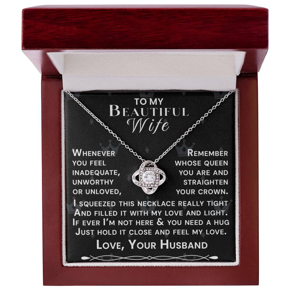 To My Beautiful Wife Hold Me Close Love Knot Necklace