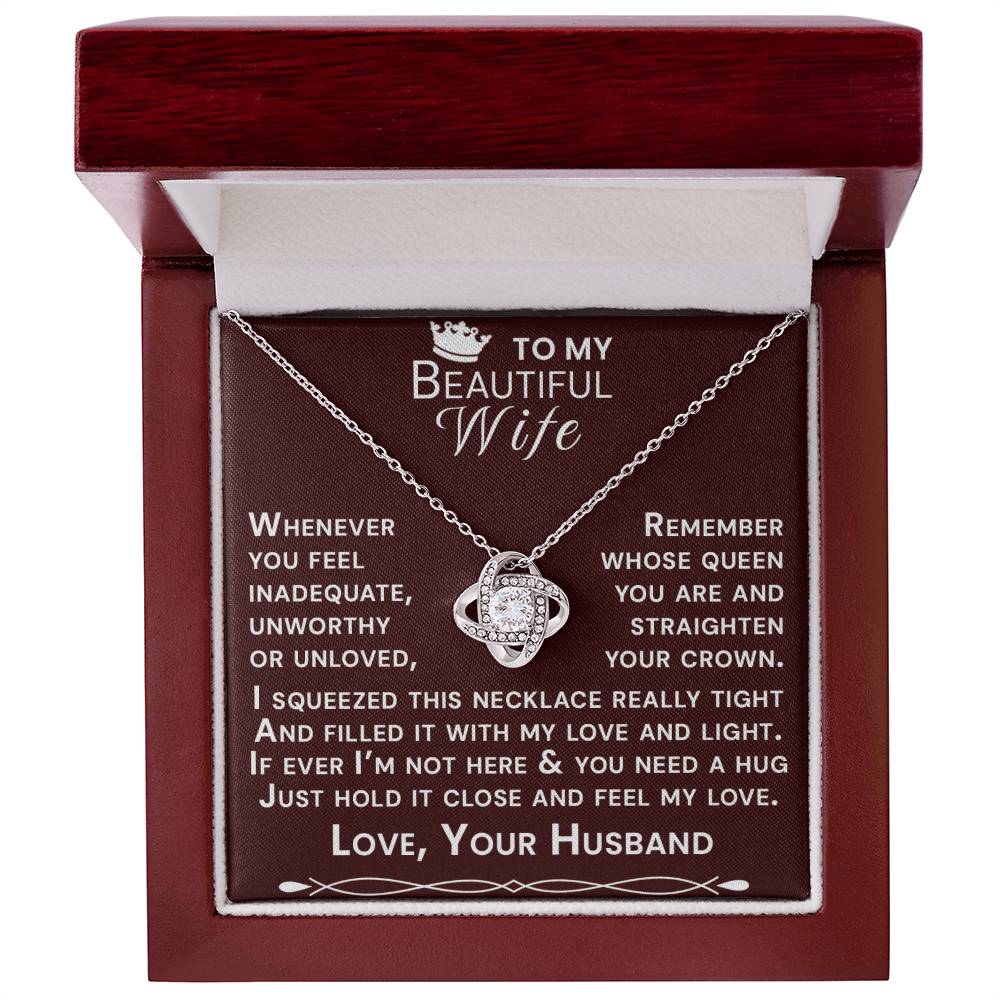 To My Beautiful Wife Hold Me Close Love Knot Necklace V15