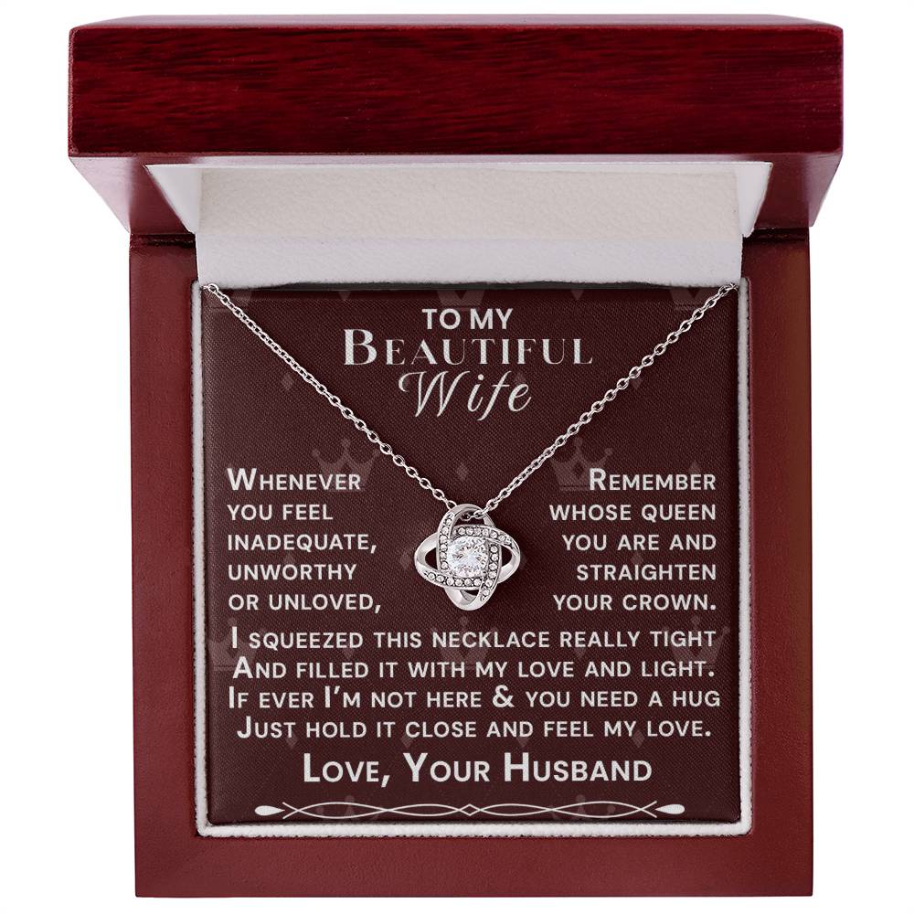 To My Beautiful Wife Hold Me Close Love Knot Necklace V3