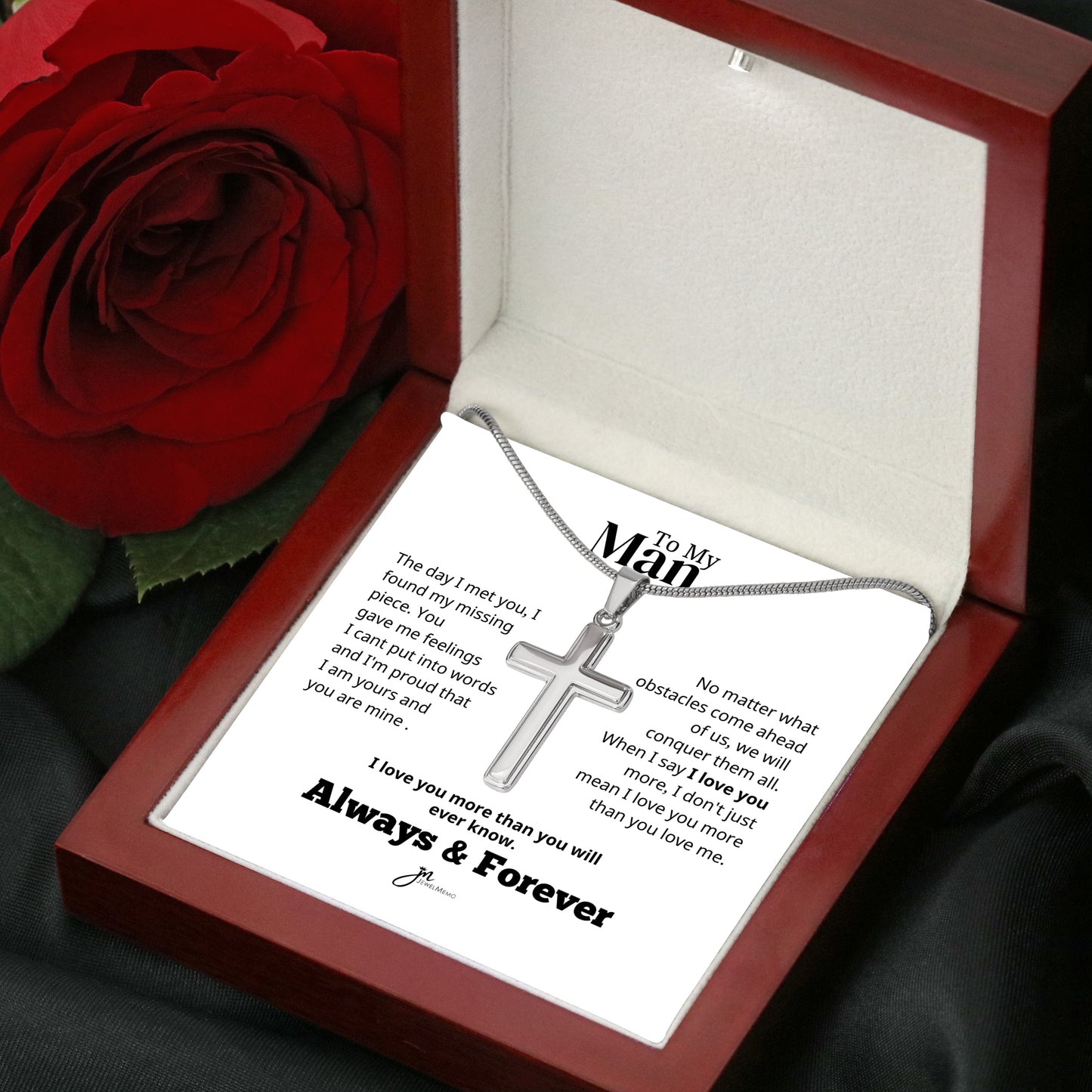To My Man Cross Necklace - Always & Forever - White