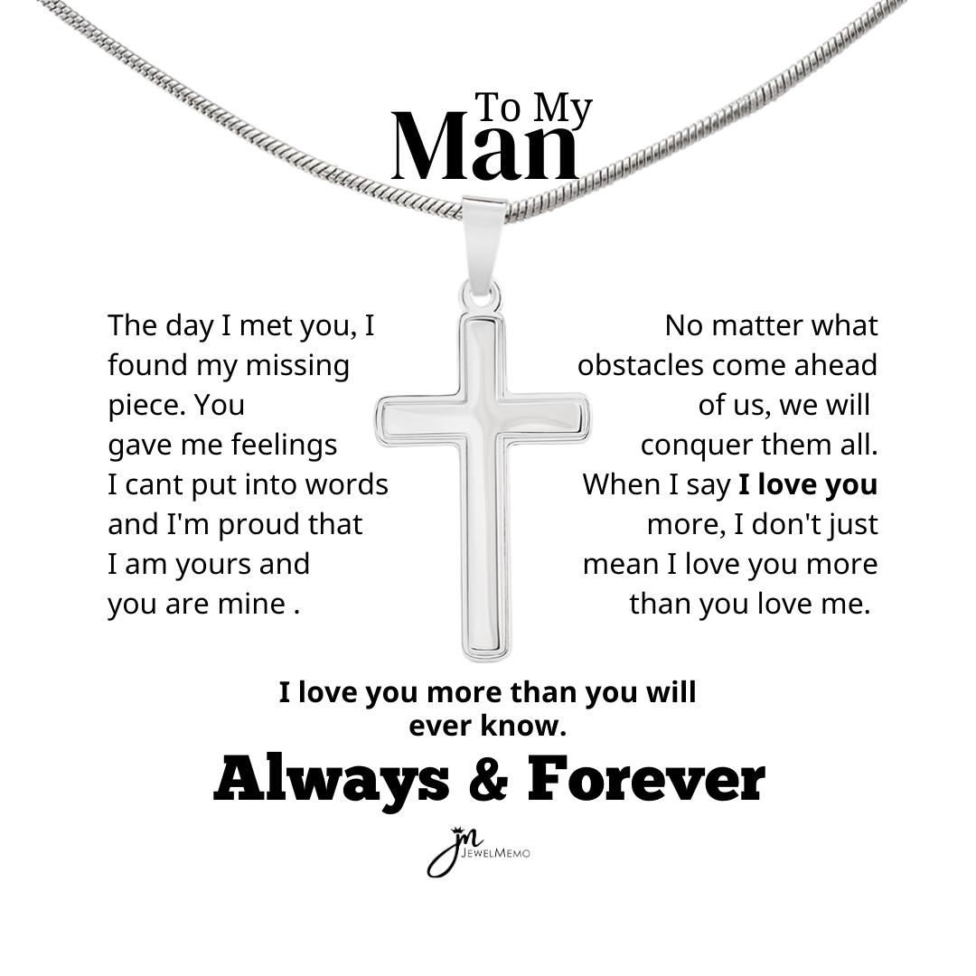 To My Man Cross Necklace - Always & Forever - White