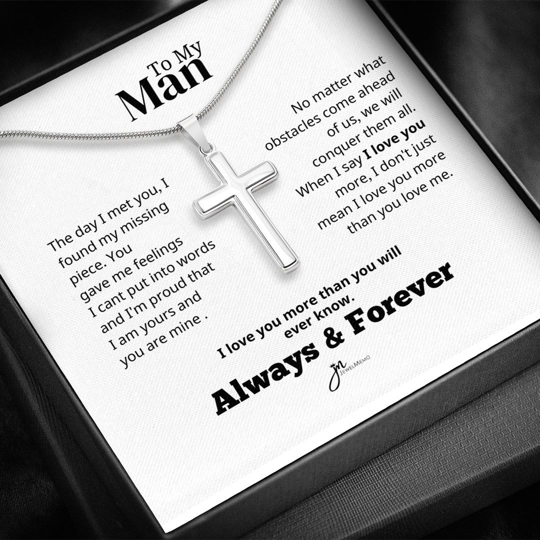 To My Man Cross Necklace - Always & Forever - White