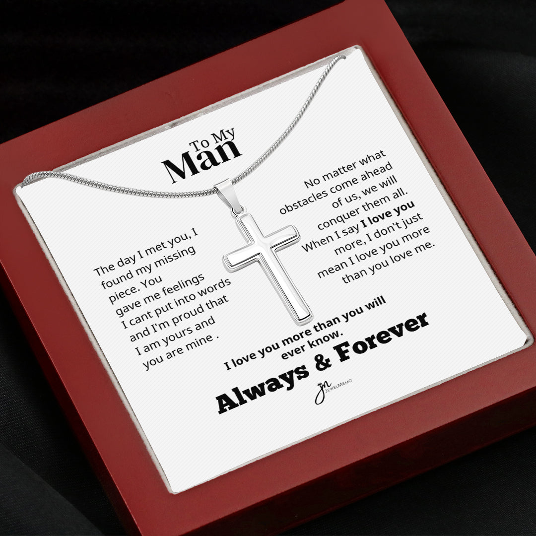 To My Man Cross Necklace - Always & Forever - White