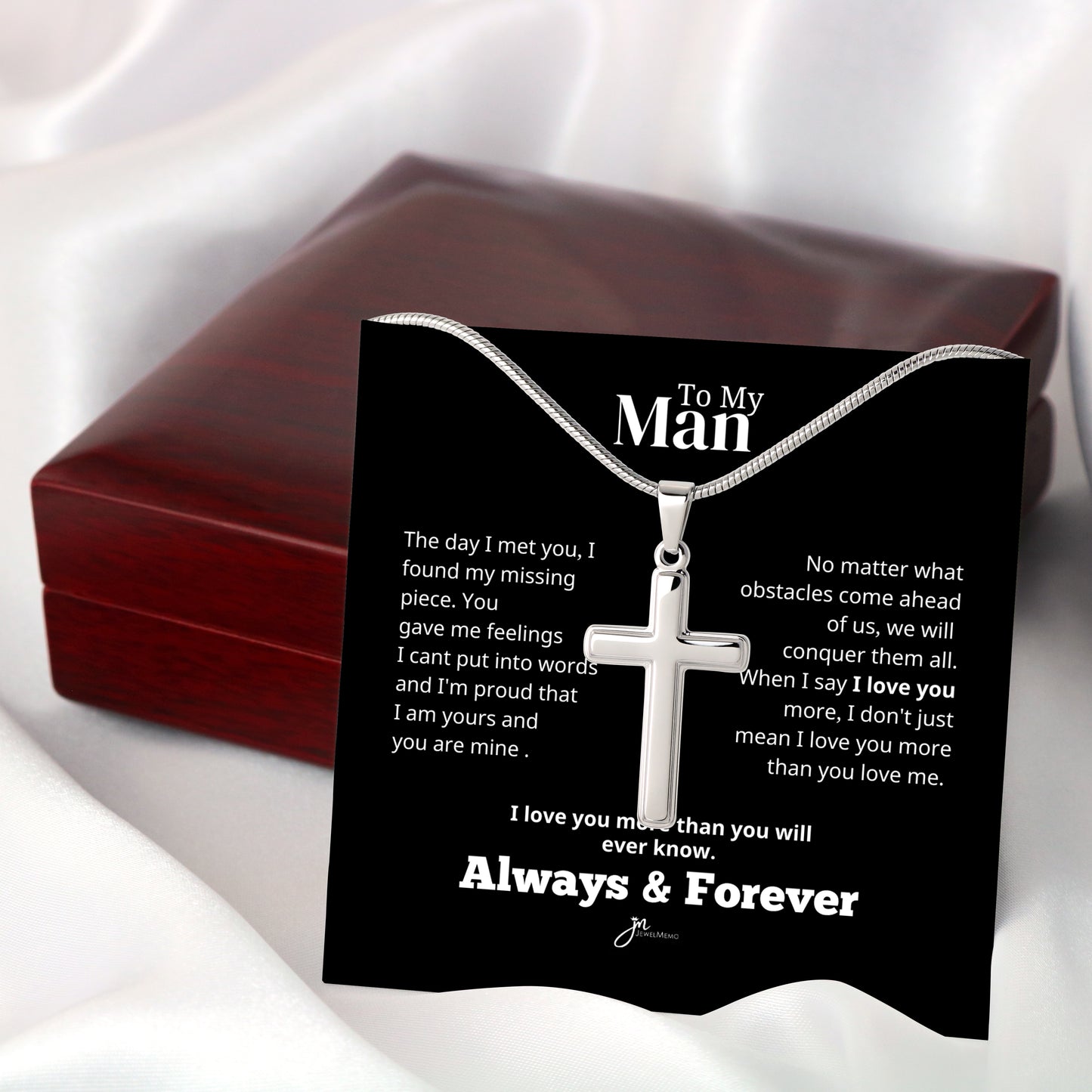 To My Man Cross Necklace - Black - Always & Forever