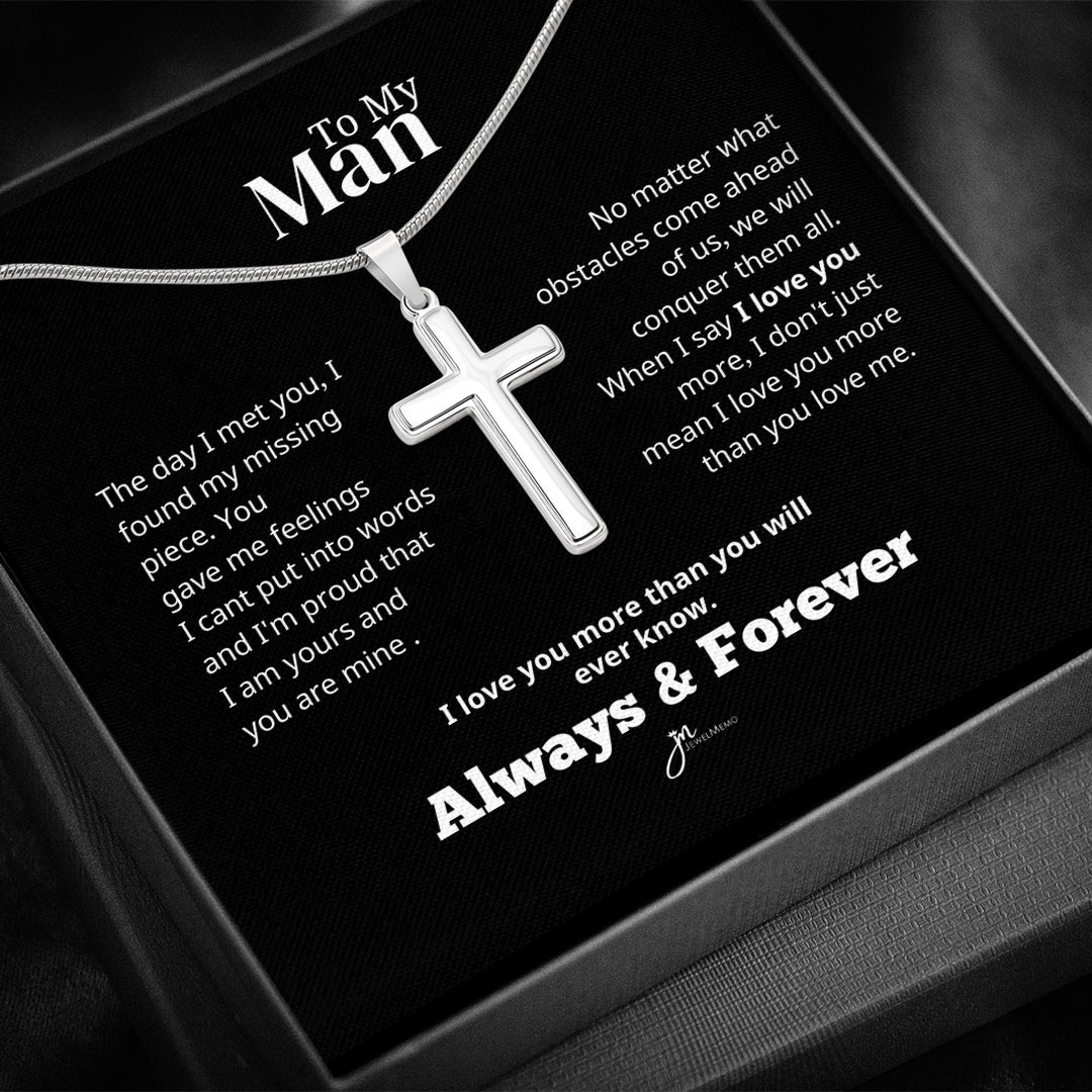 To My Man Cross Necklace - Black - Always & Forever