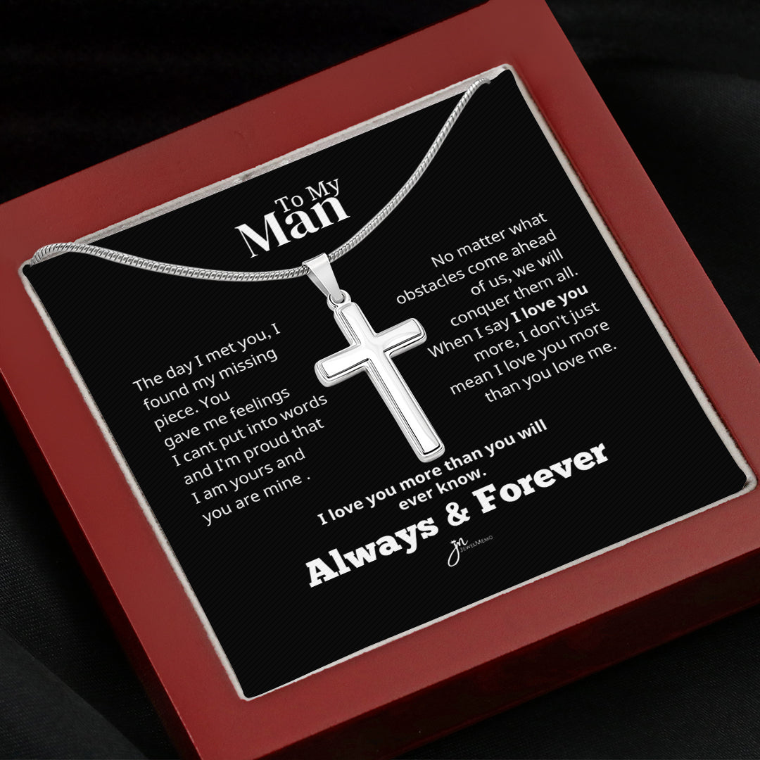 To My Man Cross Necklace - Black - Always & Forever