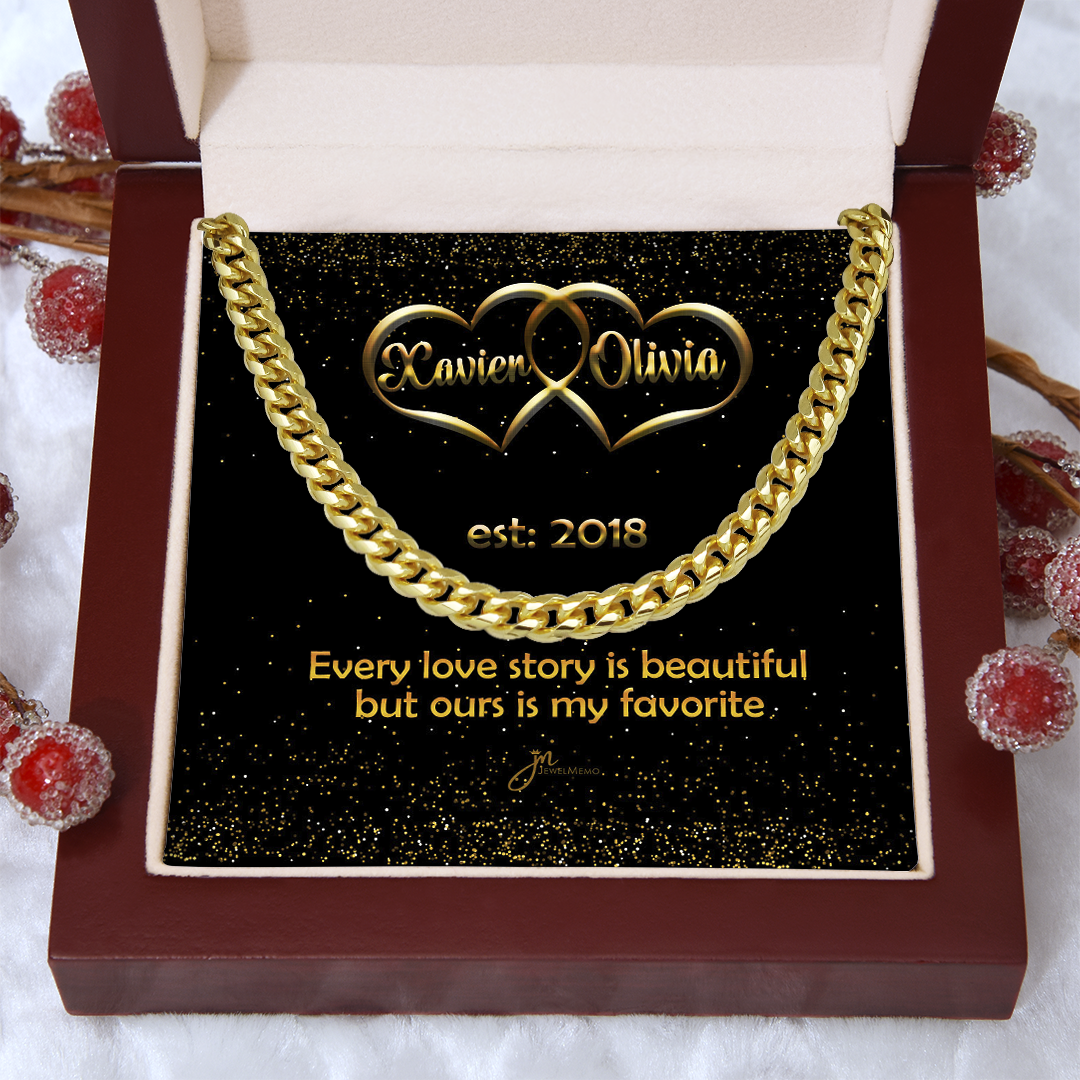 Pesonalized My Favorite Love Story Cuban Link Chain Necklace