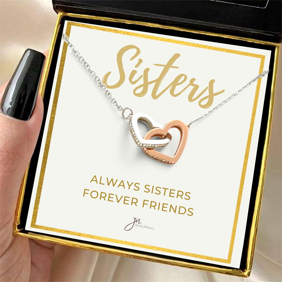 Always Sisters Interlocking Hearts Friendship Necklace