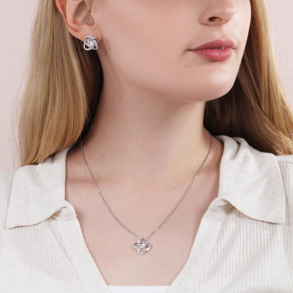 To My Beautiful Wife Love Knot Earring & Necklace Set - Red