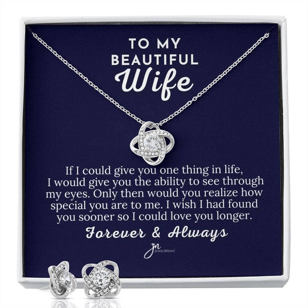 To My Beautiful Wife Love Knot Earring & Necklace Set