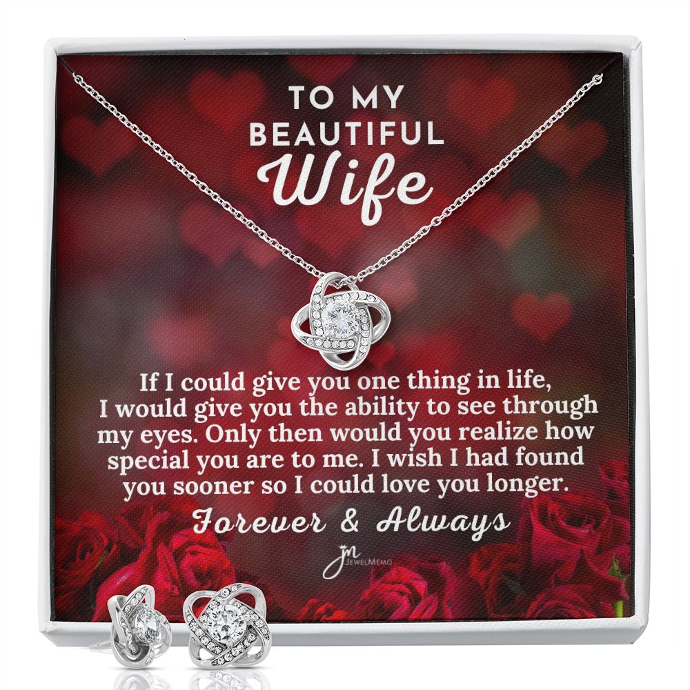 To My Beautiful Wife Love Knot Earring & Necklace Set - Red