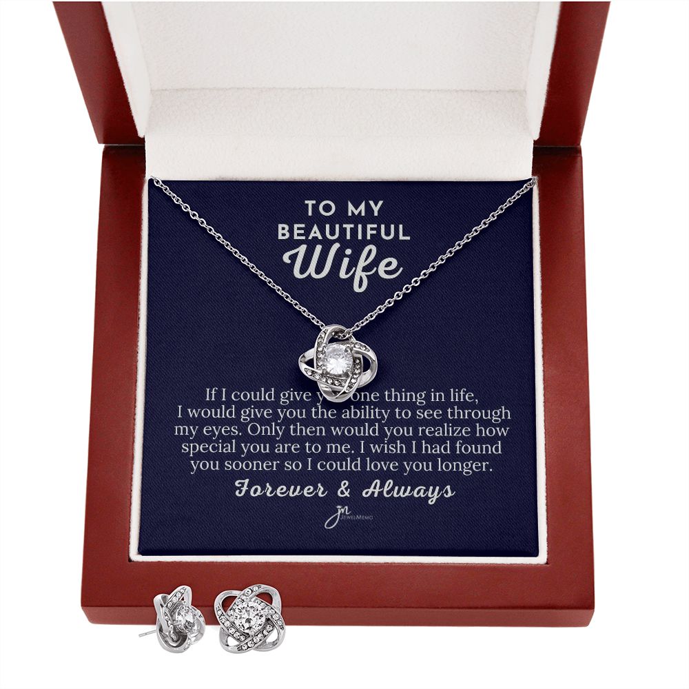 To My Beautiful Wife Love Knot Earring & Necklace Set