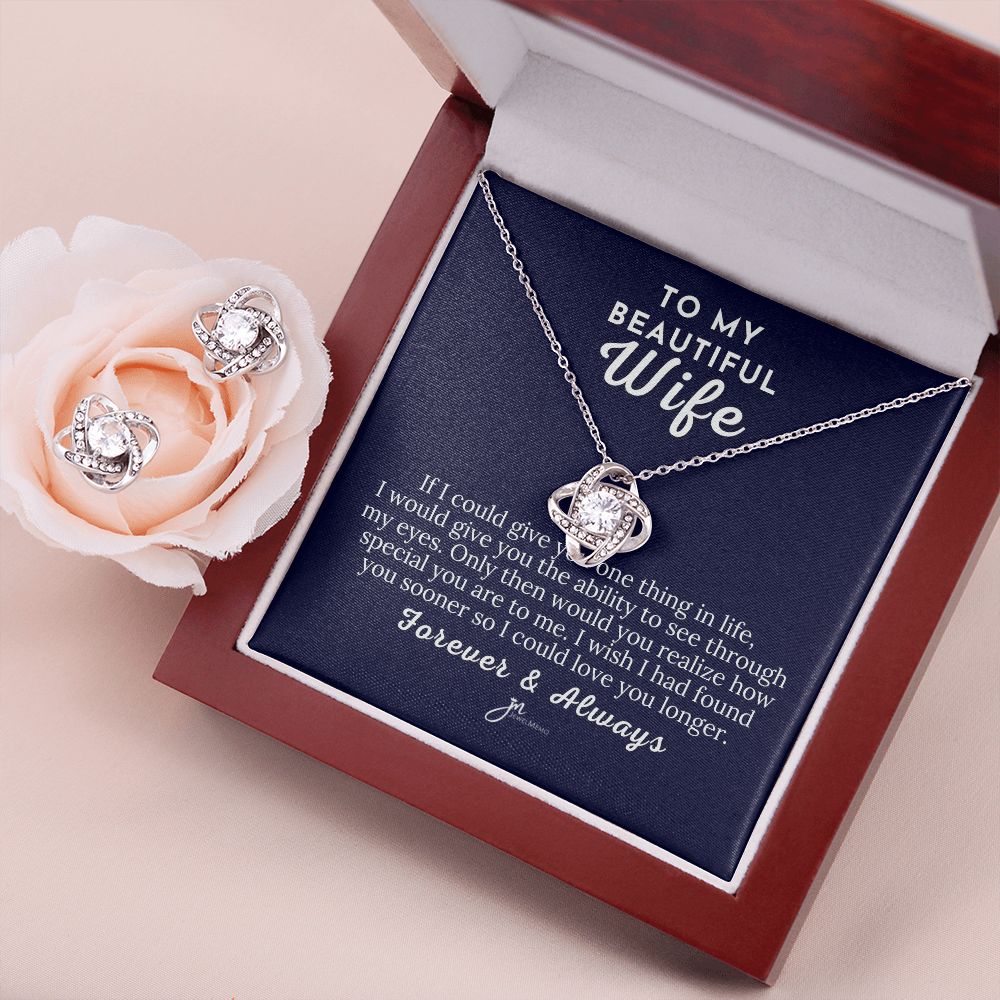 To My Beautiful Wife Love Knot Earring & Necklace Set