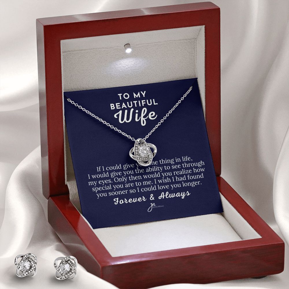 To My Beautiful Wife Love Knot Earring & Necklace Set