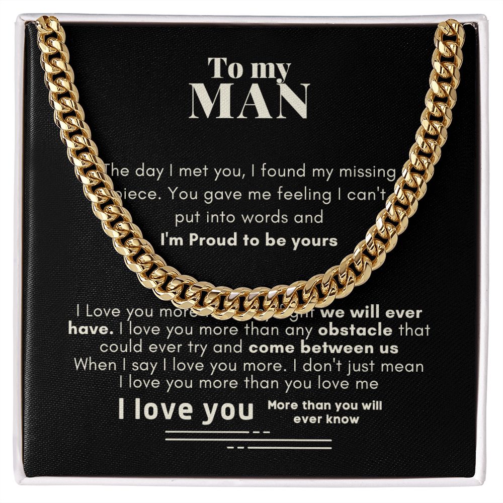 To My Man Cuban Link Chain Necklace Black Card