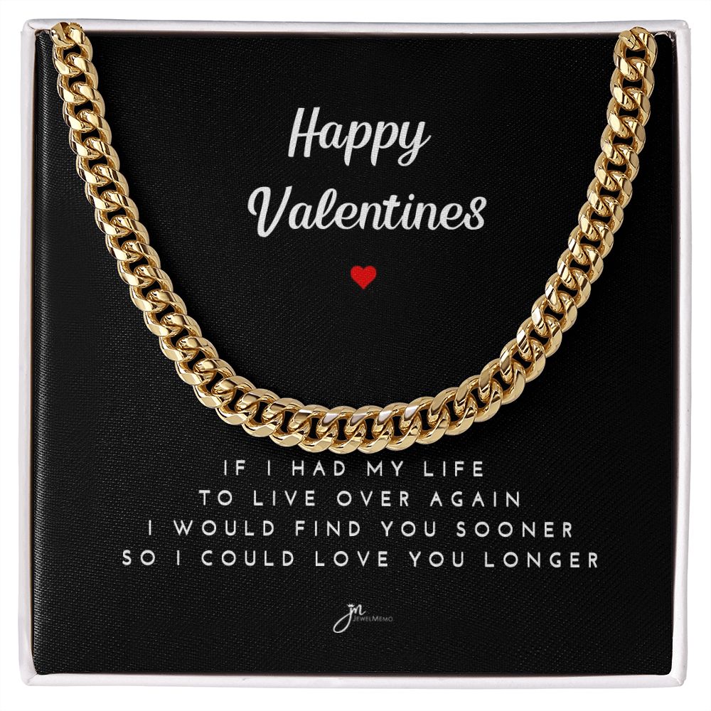 Happy Valentines Cuban Link Chain Necklace - Black Card