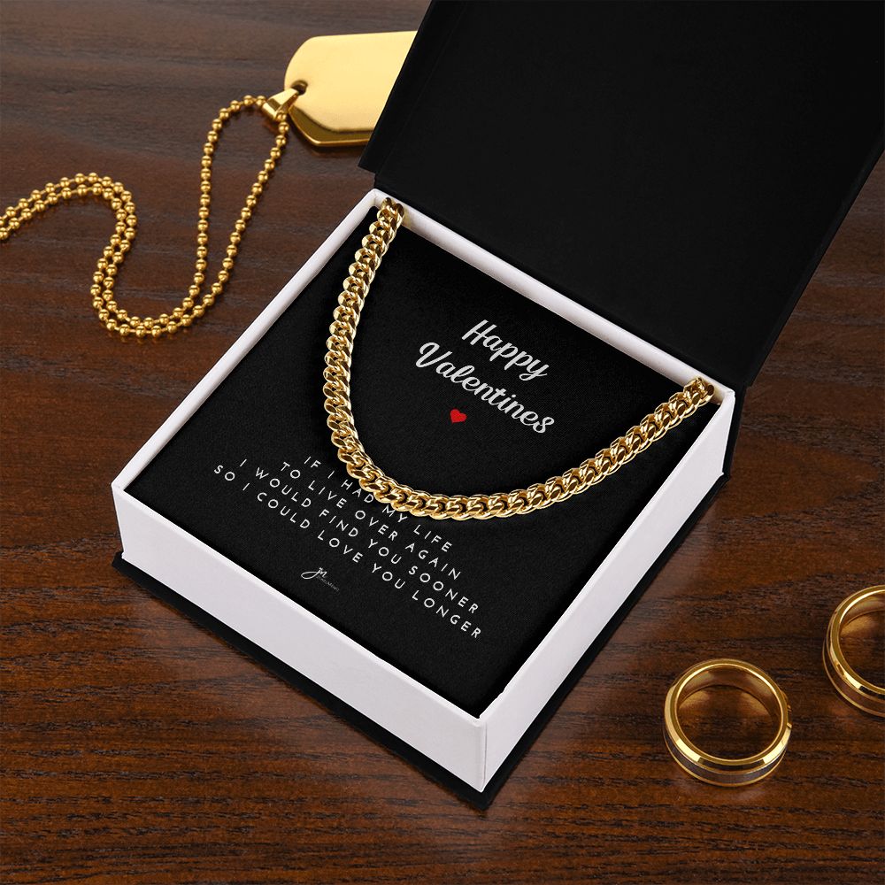 Happy Valentines Cuban Link Chain Necklace - Black Card