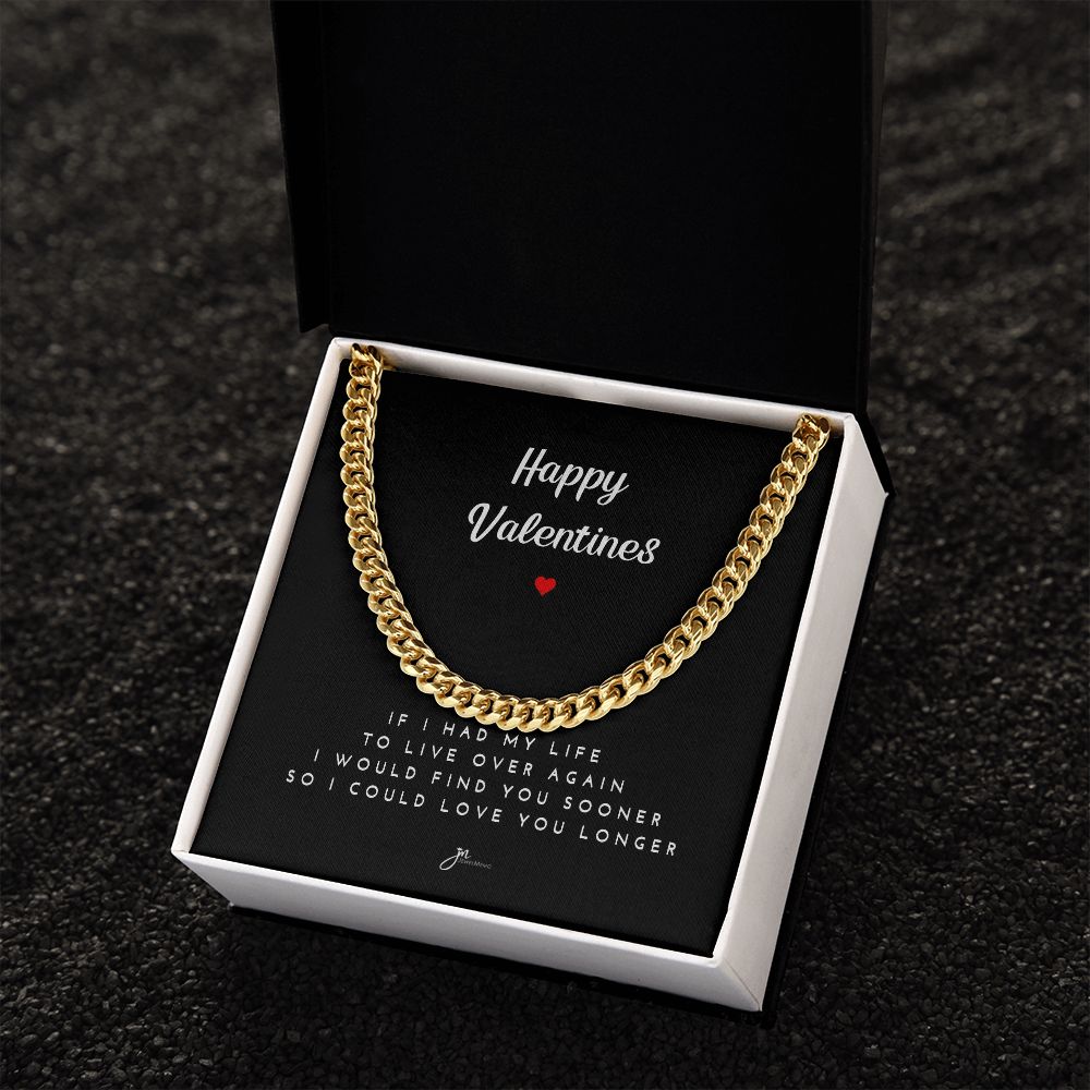 Happy Valentines Cuban Link Chain Necklace - Black Card