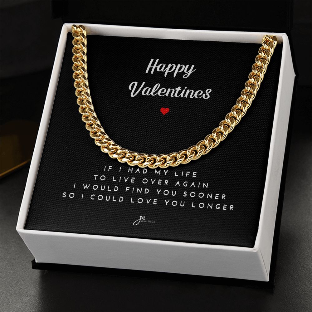 Happy Valentines Cuban Link Chain Necklace - Black Card