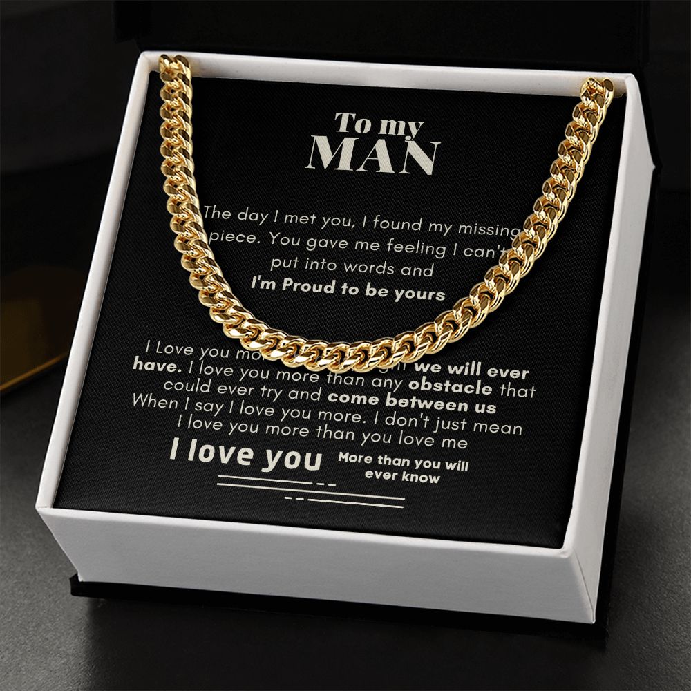 To My Man Cuban Link Chain Necklace Black Card