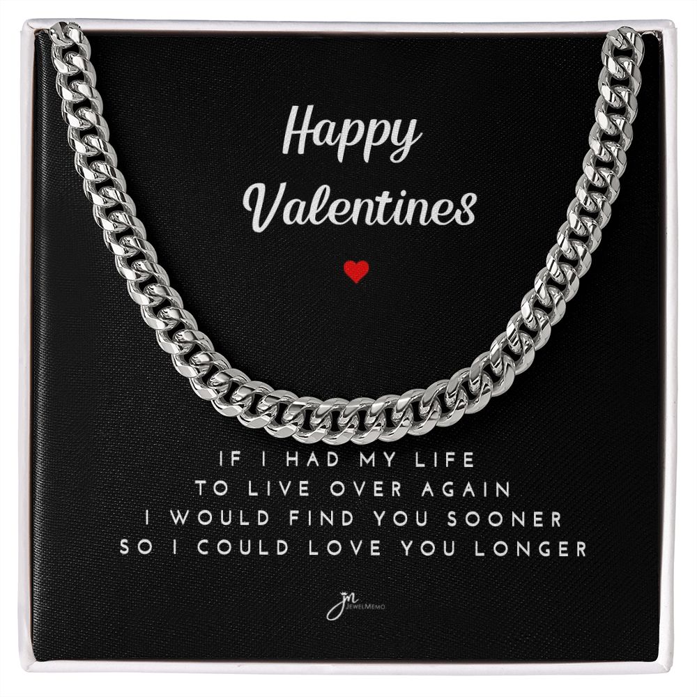 Happy Valentines Cuban Link Chain Necklace - Black Card