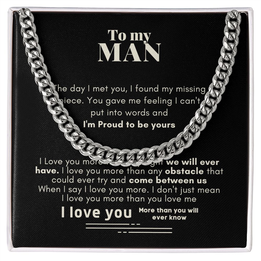 To My Man Cuban Link Chain Necklace Black Card