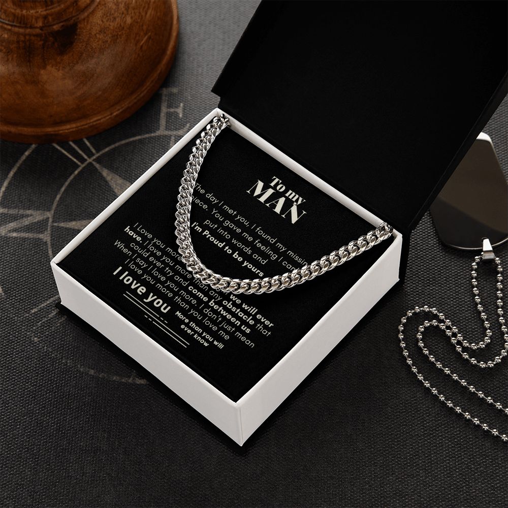 To My Man Cuban Link Chain Necklace Black Card