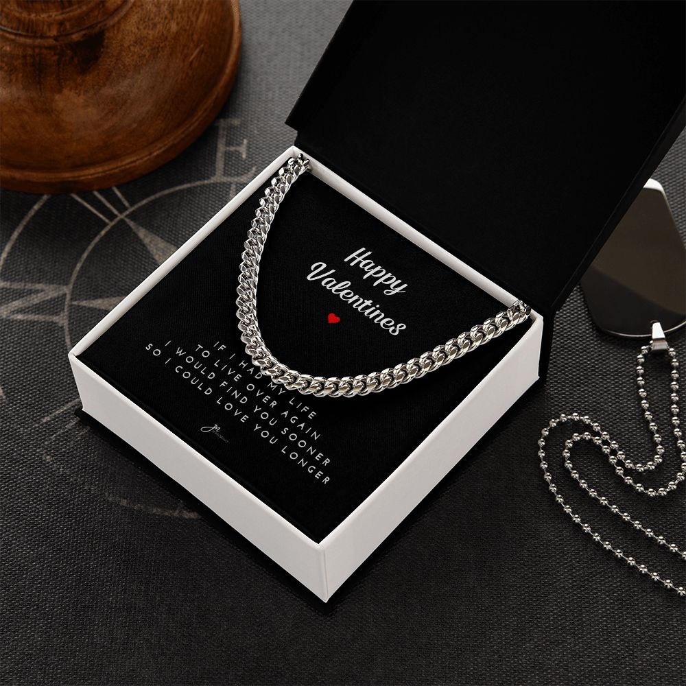 Happy Valentines Cuban Link Chain Necklace - Black Card
