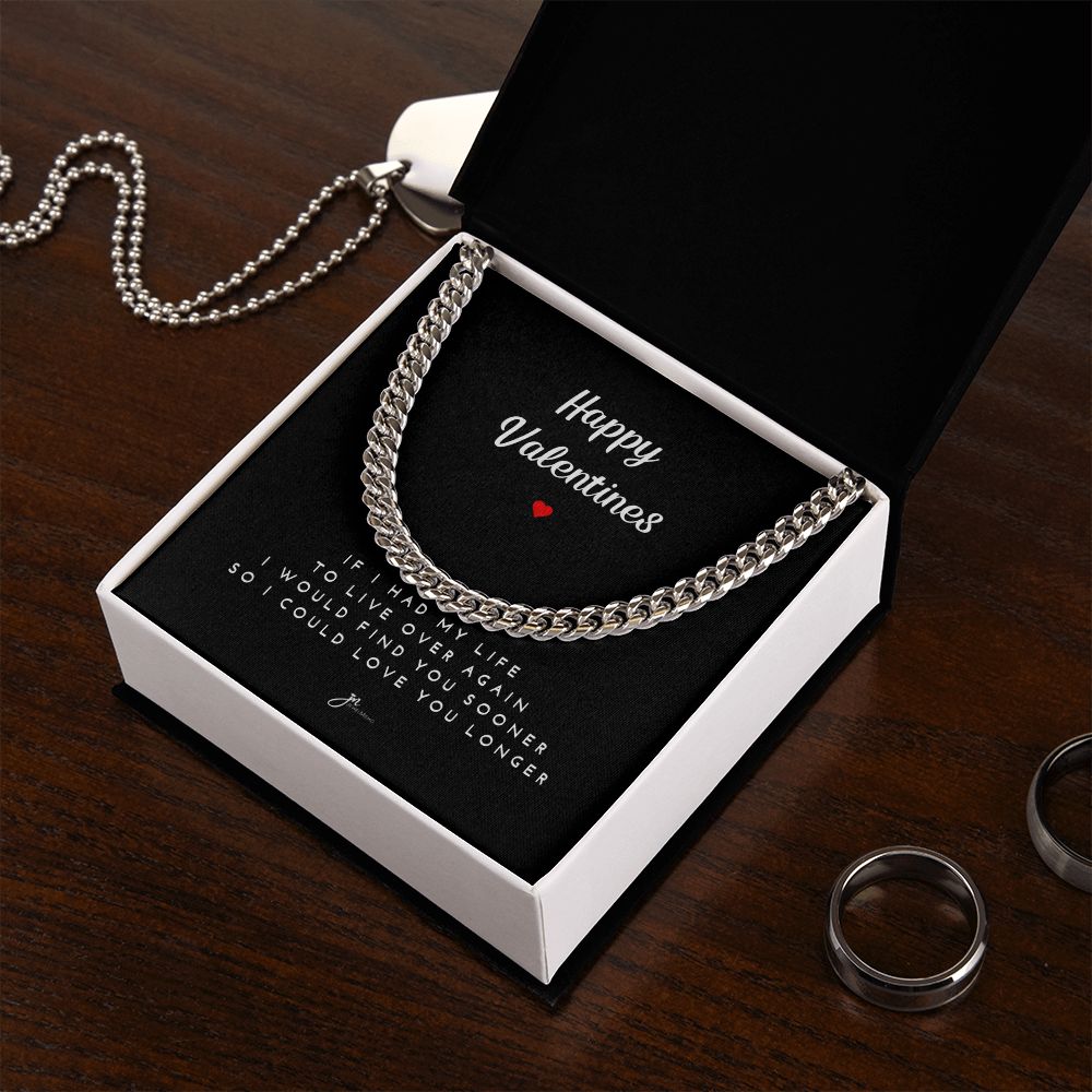 Happy Valentines Cuban Link Chain Necklace - Black Card
