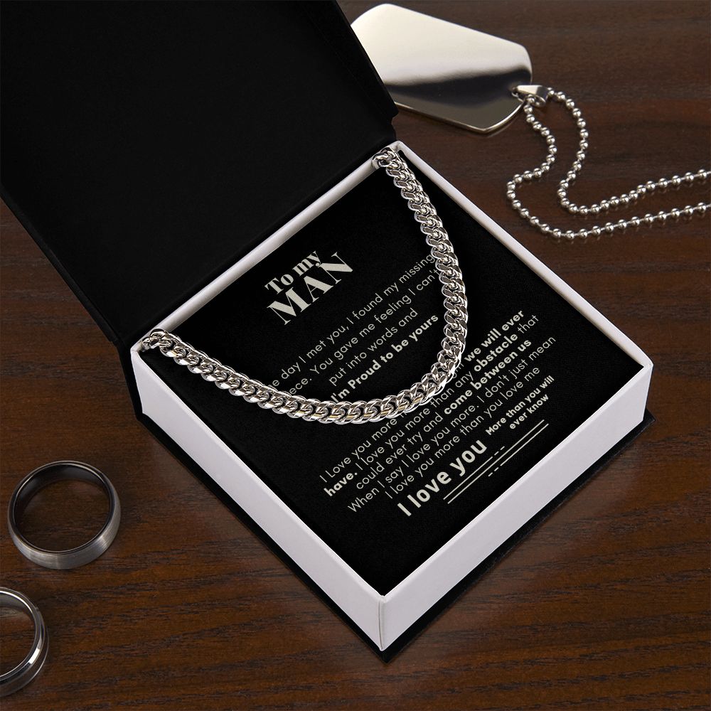 To My Man Cuban Link Chain Necklace Black Card