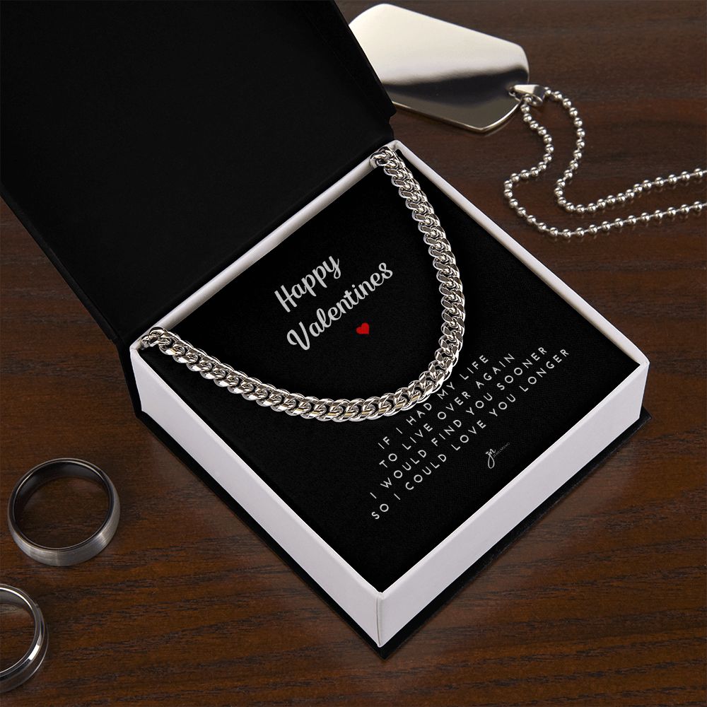 Happy Valentines Cuban Link Chain Necklace - Black Card