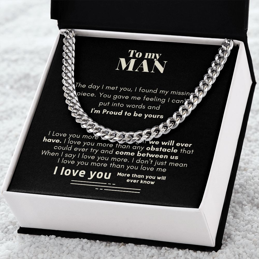 To My Man Cuban Link Chain Necklace Black Card