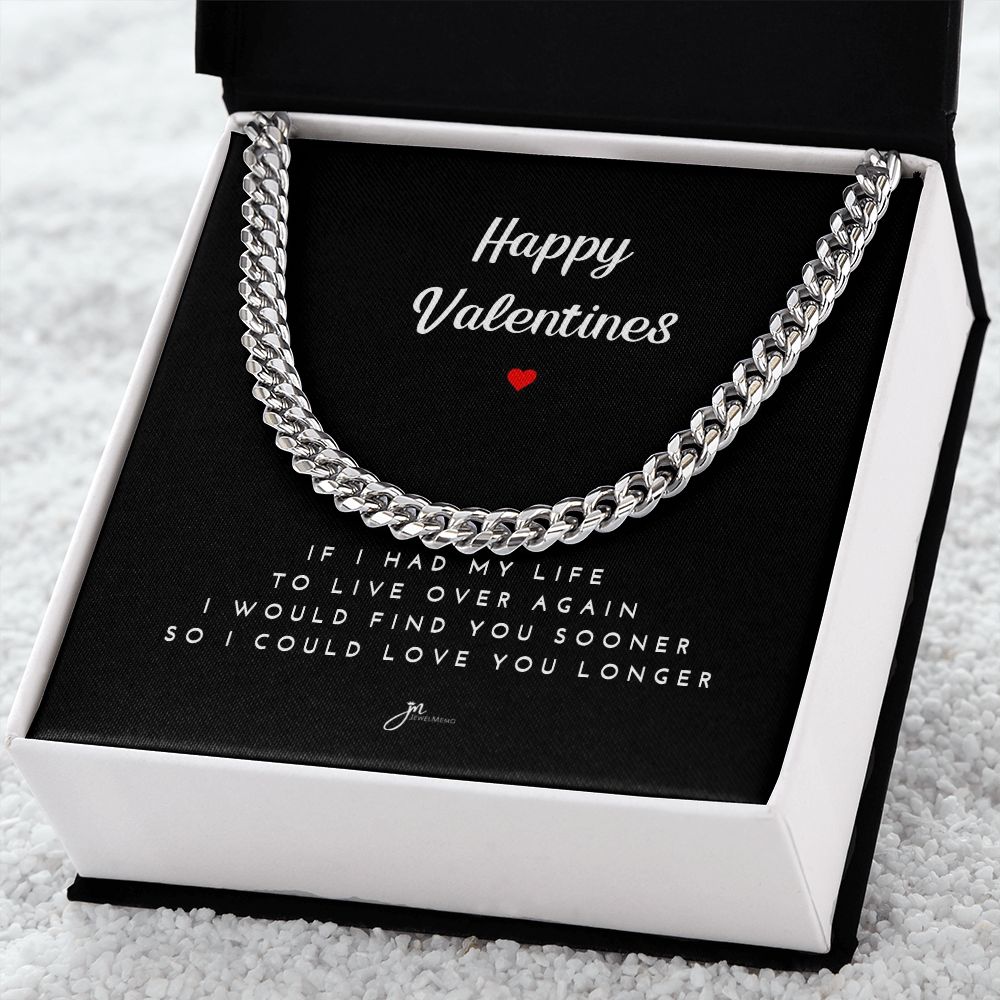Happy Valentines Cuban Link Chain Necklace - Black Card