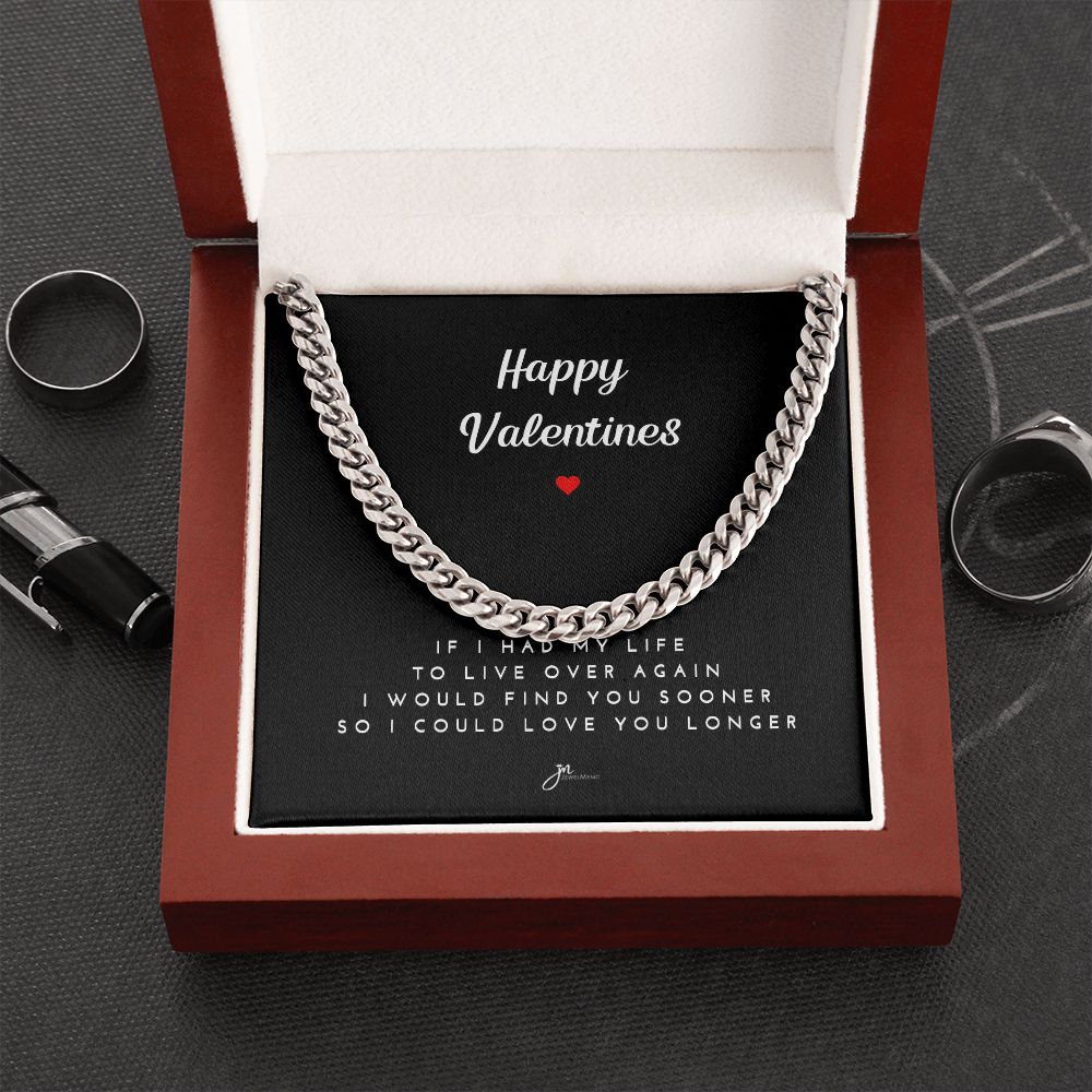 Happy Valentines Cuban Link Chain Necklace - Black Card