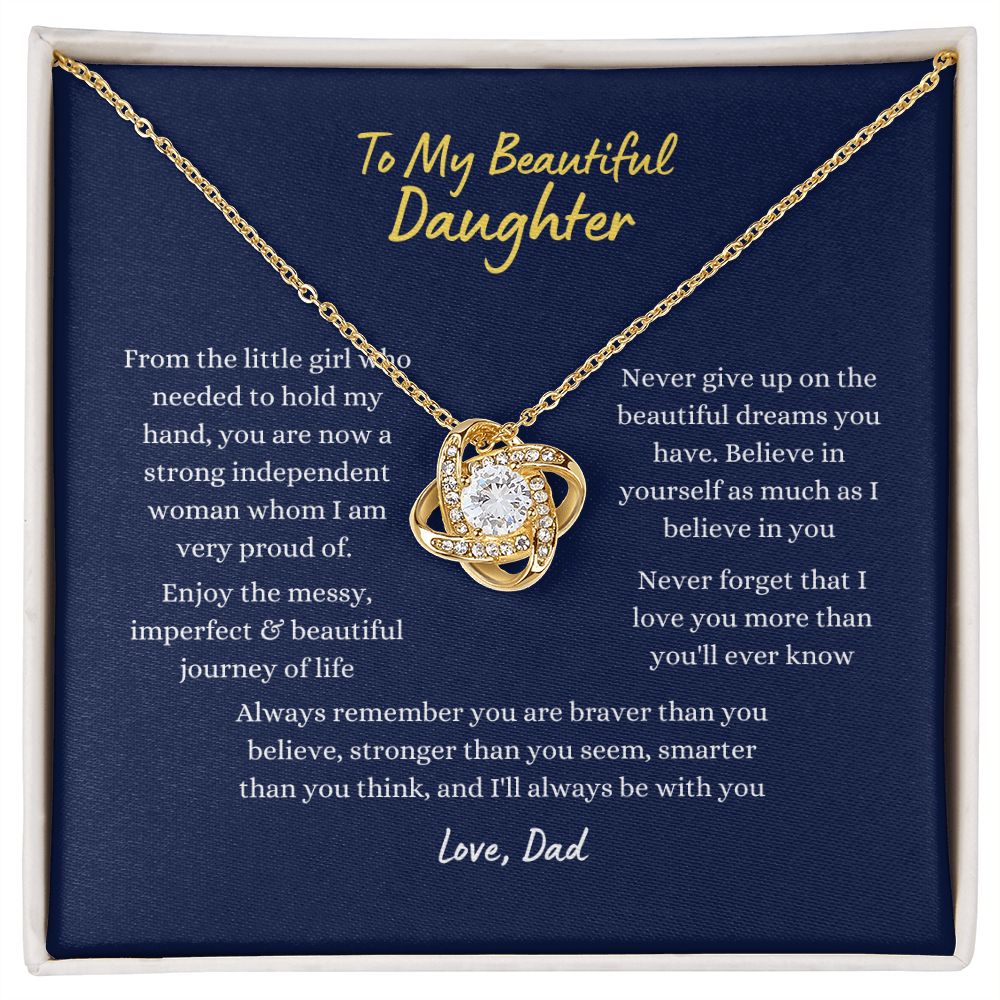 To My Beautiful Daughter Love Knot Necklace - Blue Card