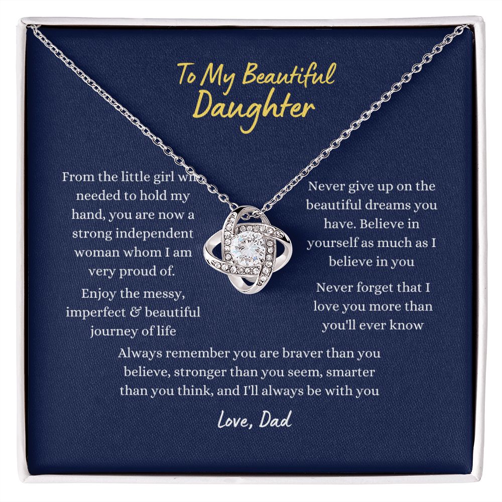 To My Beautiful Daughter Love Knot Necklace - Blue Card